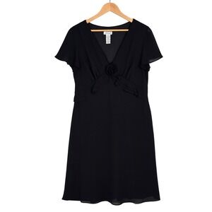 Jessica Women's Black Chiffon Rosette Accent Flutter Sleeve Dress 16